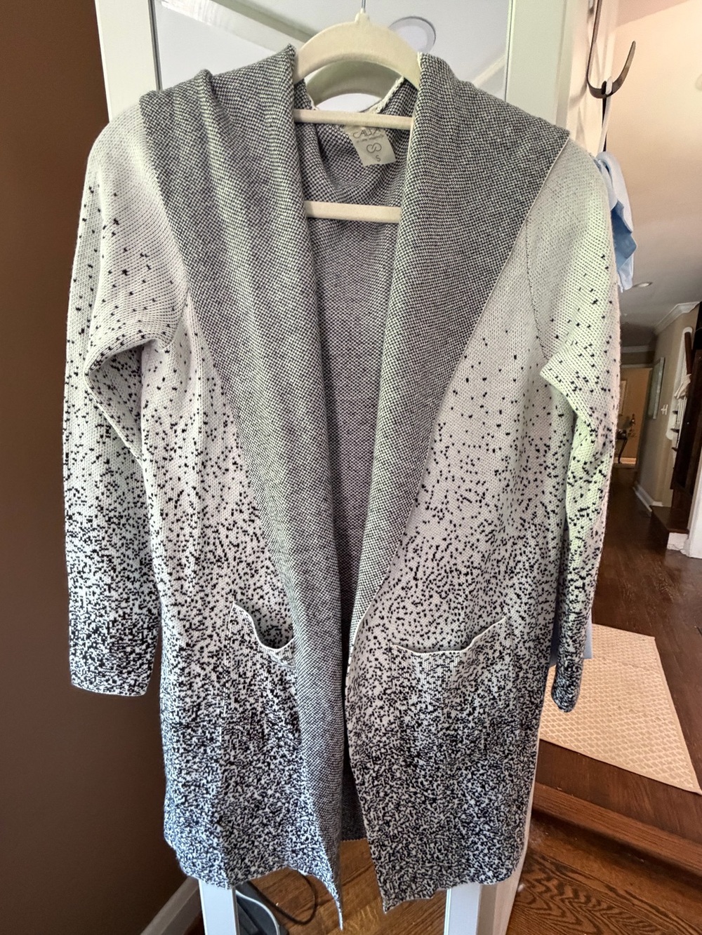 CALIA by Carrie Underwood Gray, White & black Speckled Open-Front Cardigan, S